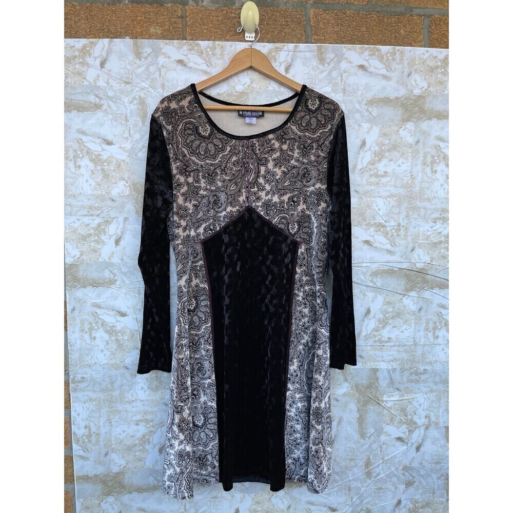 The Pyramid Collection Boho Paisley Velvet-Sleeve Midi Dress – XL, Romantic Fan